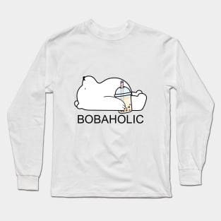 Bobaholic Little Bear Chilling with it's Boba Tea Long Sleeve T-Shirt